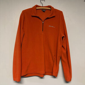 Men's Eddie Bauer Fleece quarter Zip Up Sweater size MediumOrange pull over